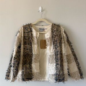 Vintage Silver Stream Cream Textured Fringe Cotton Jacket